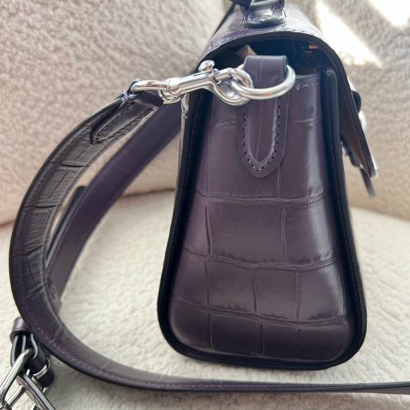 Coach Morgan Top Handle Satchel Amethyst Purple Croc Embossed Leather Crossbody - Picture 2 of 10